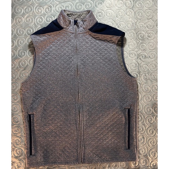 Cremieux Mens Gray Quilted Vest Full Zip Mock Neck Sleeveless Jacket Medium - Picture 1 of 7